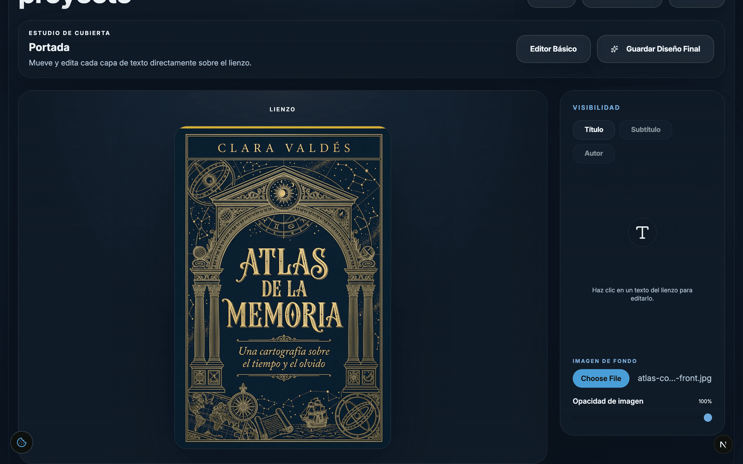 Estudio de diseño de cubierta en Anclora Talent (tema oscuro)
