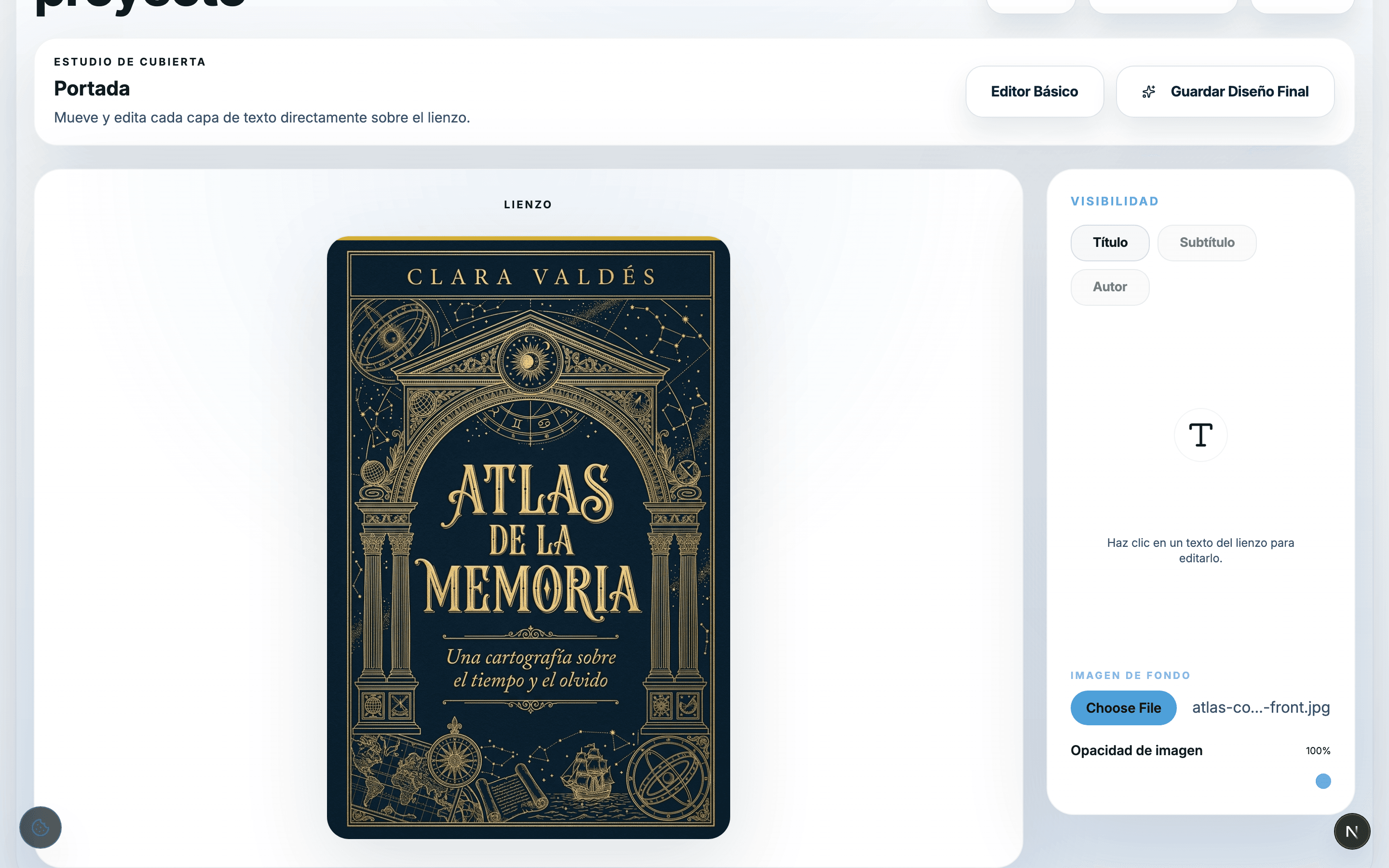 Estudio de diseño de cubierta en Anclora Talent (tema claro)